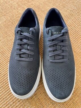 Cole Haan Men's Navy Perforated Leather Sneakers with White Sole